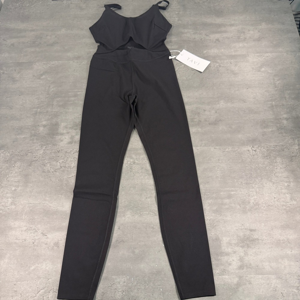 Tavi Active Bodysuit Womens Small Alignment Ebony Black Cutout Yoga NEW $144